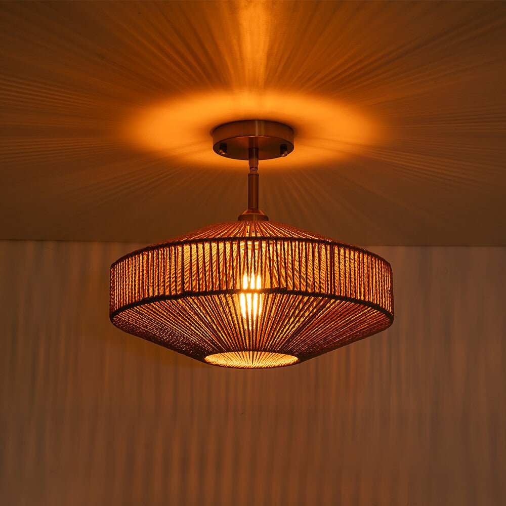 Hand - Woven Bohemian Single Light Semi Flush Mount - LightfixturesUAE