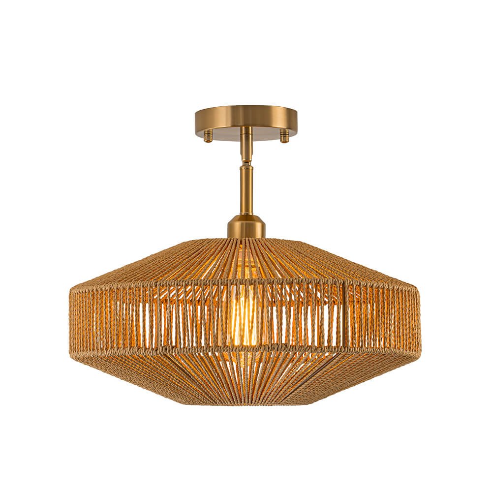 Hand - Woven Bohemian Single Light Semi Flush Mount - LightfixturesUAE