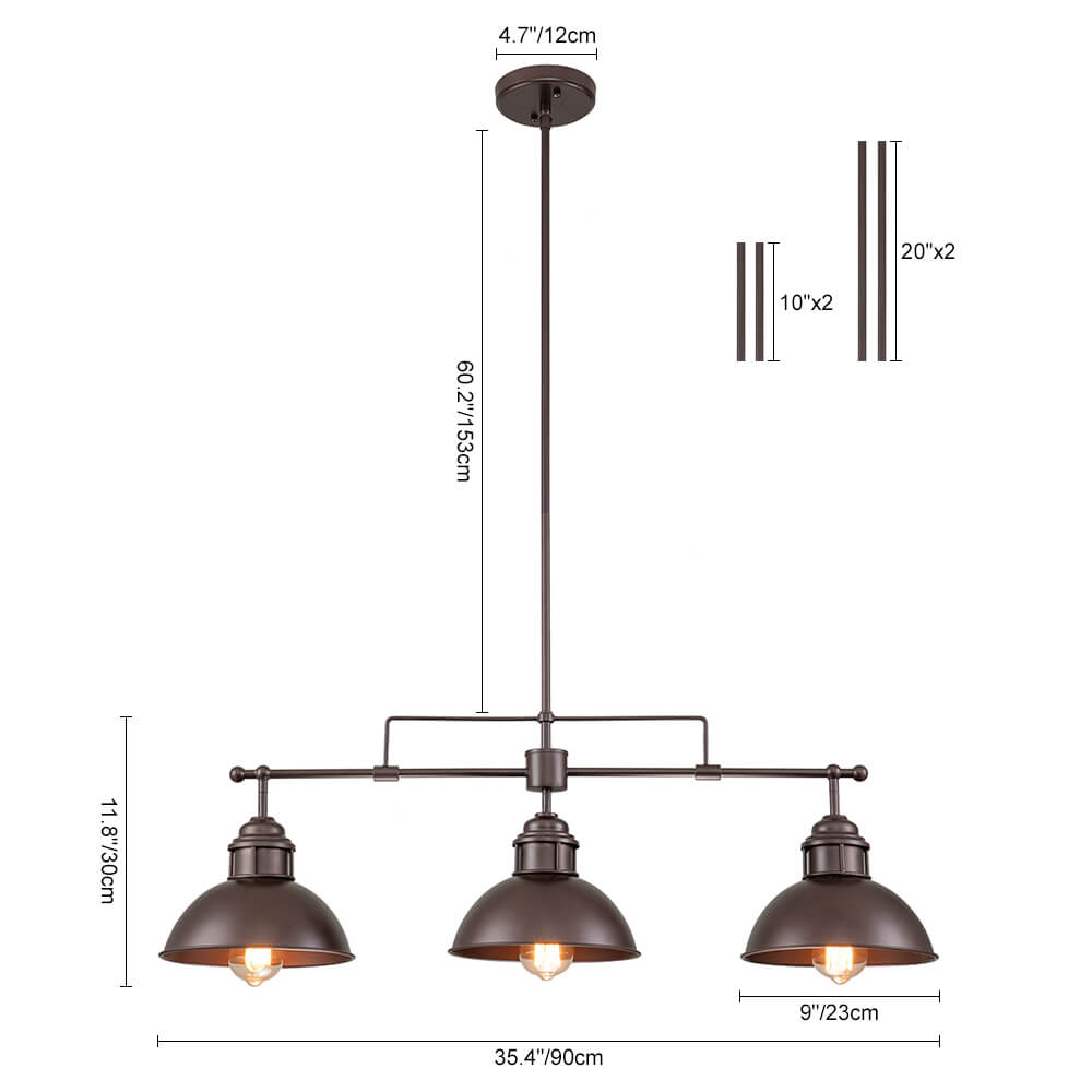 Industrial 3 - Light Linear Dome Pendant Lighting - LightfixturesUAE