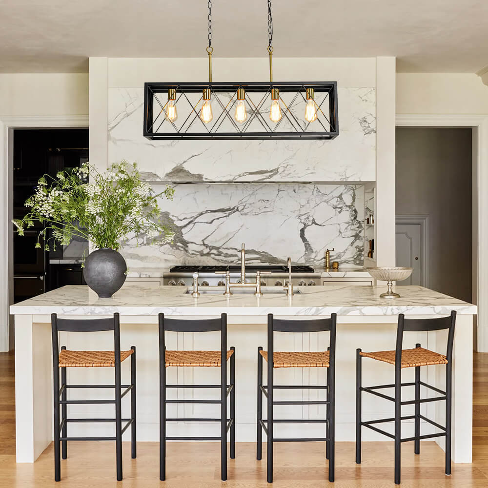 Industrial 5 - Light Rectangular Kitchen Island Chandelier Pendant Light - LightfixturesUAE