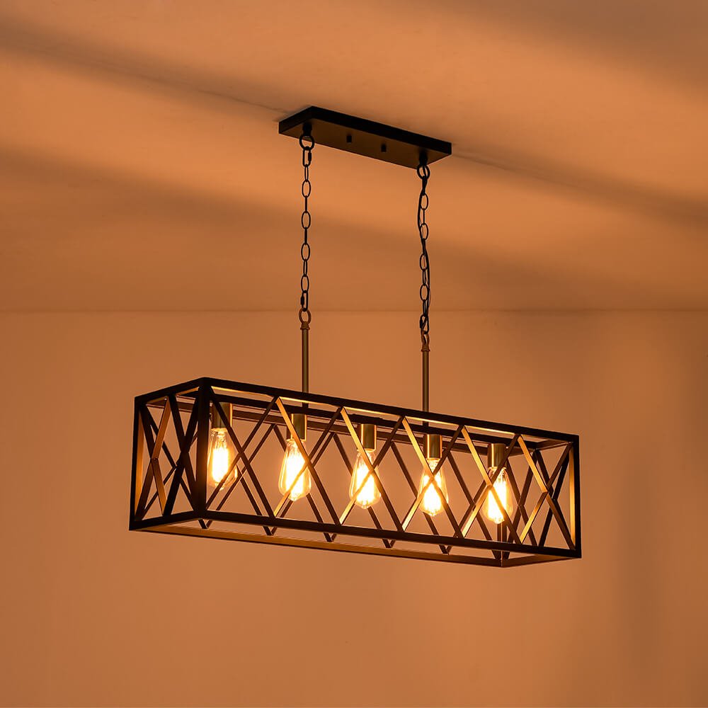 Industrial 5 - Light Rectangular Kitchen Island Chandelier Pendant Light - LightfixturesUAE