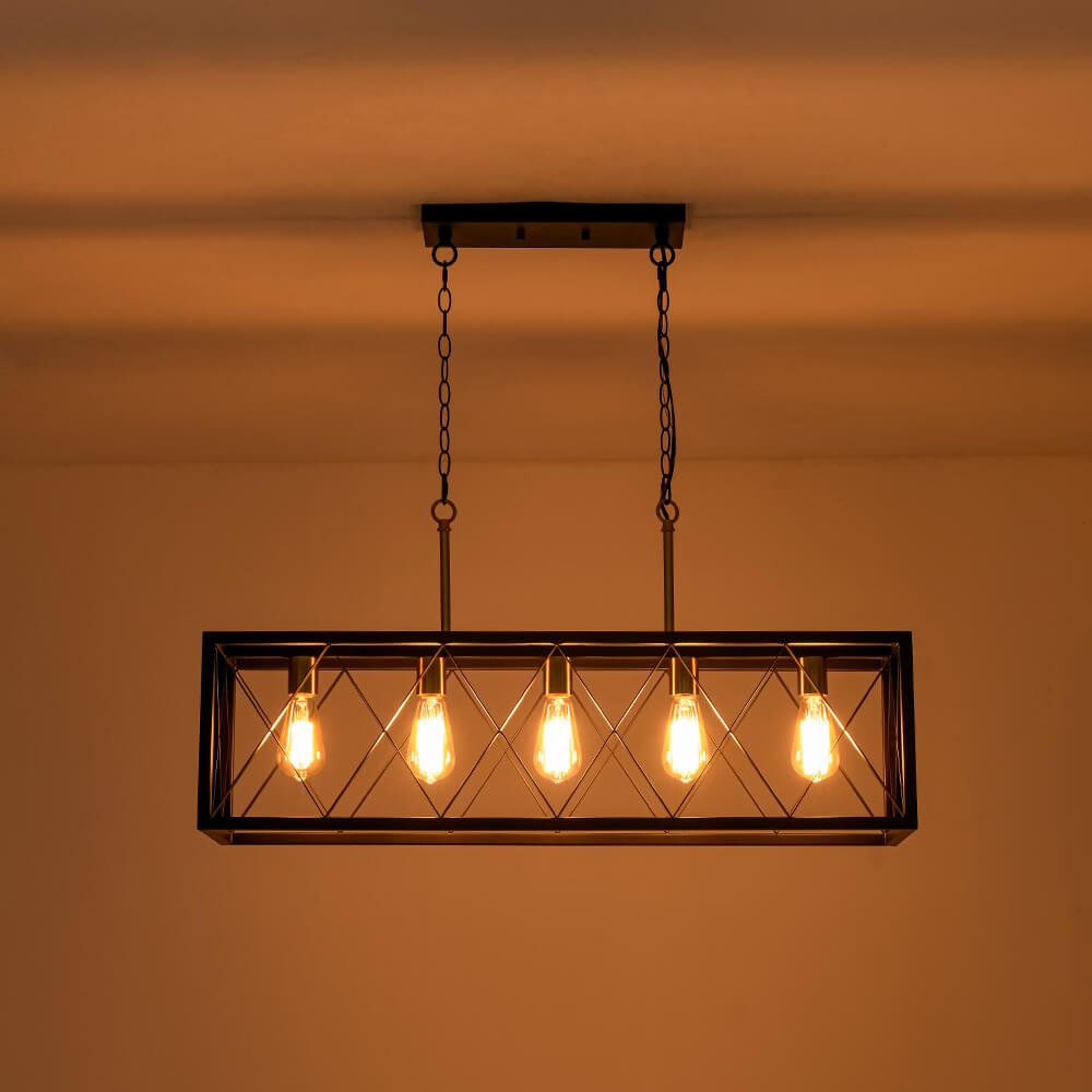 Industrial 5 - Light Rectangular Kitchen Island Chandelier Pendant Light - LightfixturesUAE
