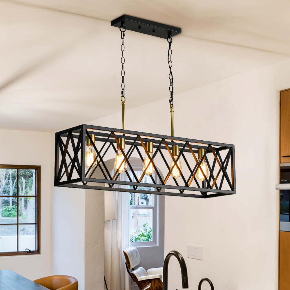 Industrial 5 - Light Rectangular Kitchen Island Chandelier Pendant Light - LightfixturesUAE