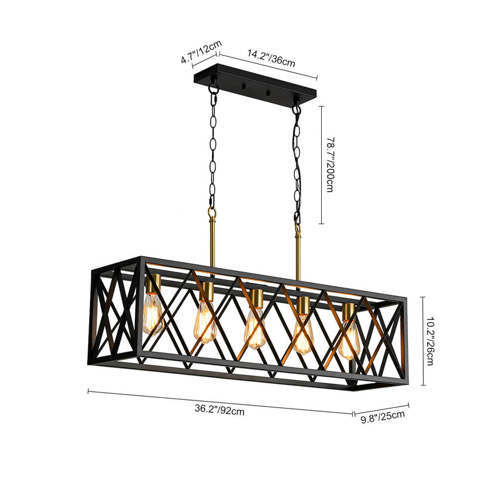 Industrial 5 - Light Rectangular Kitchen Island Chandelier Pendant Light - LightfixturesUAE