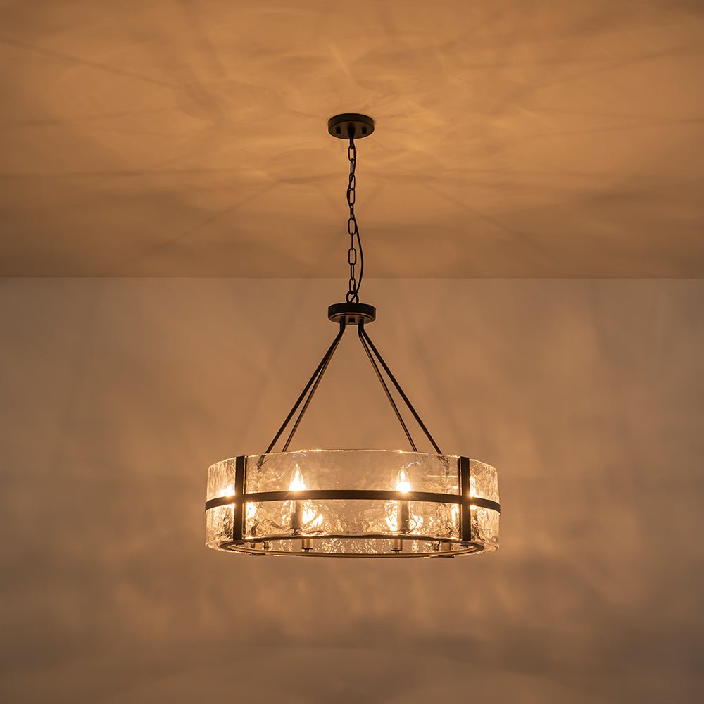 Industrial 8 - Light Round Handcrafted Water - Textured Glass Chandelier - LightfixturesUAE