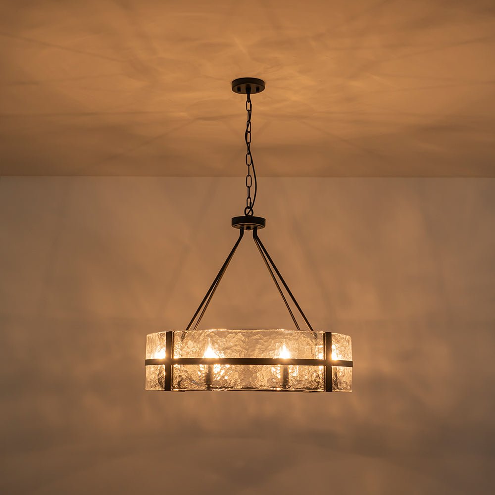 Industrial 8 - Light Round Handcrafted Water - Textured Glass Chandelier - LightfixturesUAE