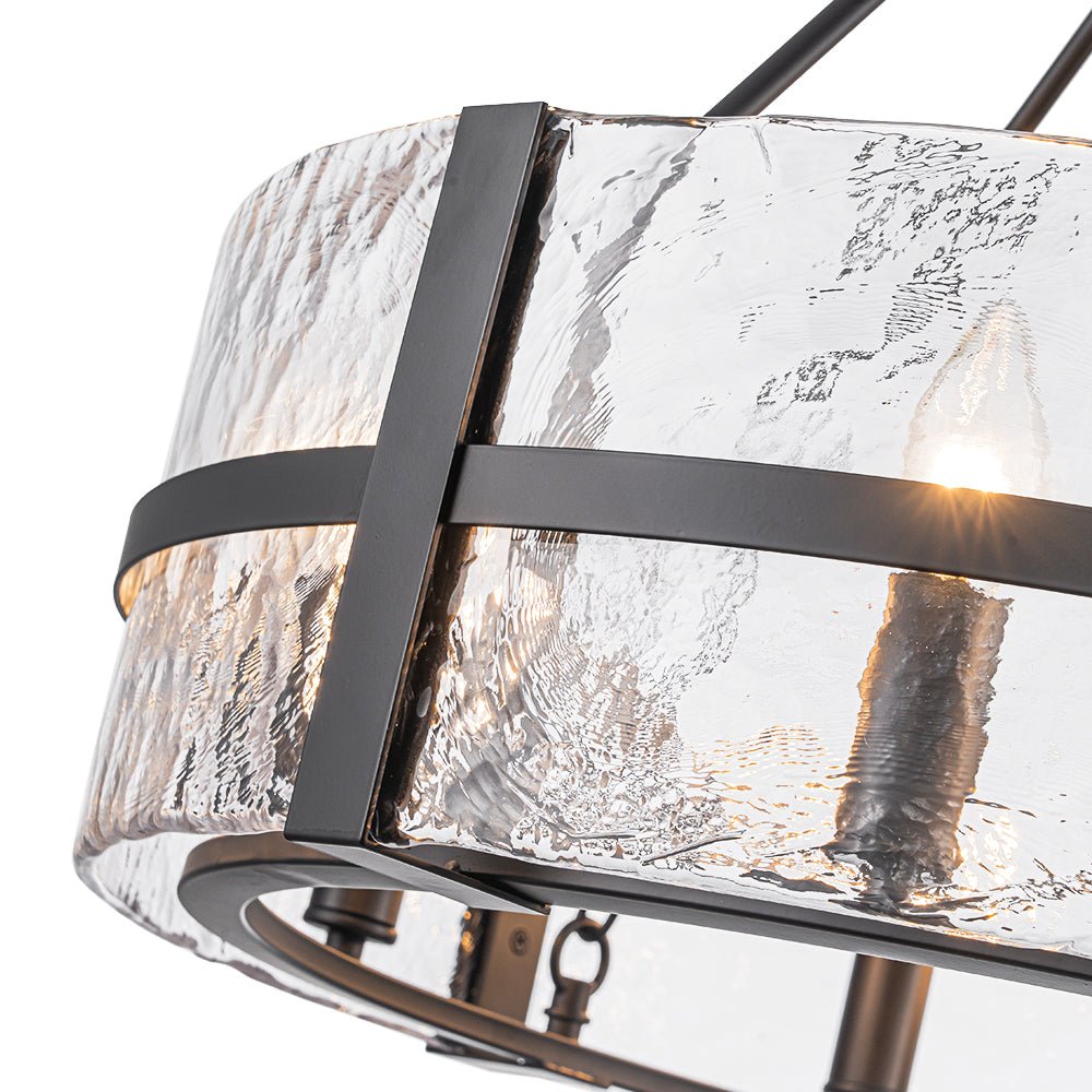 Industrial 8 - Light Round Handcrafted Water - Textured Glass Chandelier - LightfixturesUAE