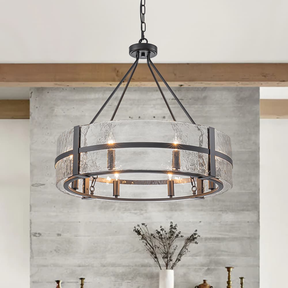 Industrial 8 - Light Round Handcrafted Water - Textured Glass Chandelier - LightfixturesUAE