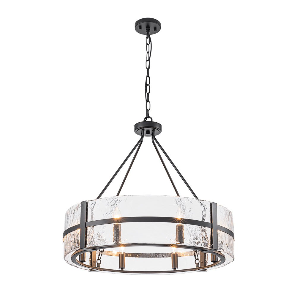 Industrial 8 - Light Round Handcrafted Water - Textured Glass Chandelier - LightfixturesUAE