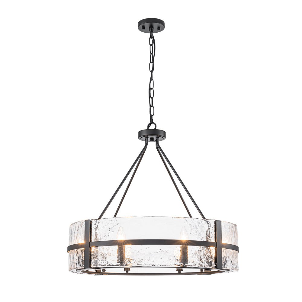 Industrial 8 - Light Round Handcrafted Water - Textured Glass Chandelier - LightfixturesUAE