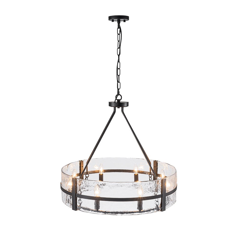Industrial 8 - Light Round Handcrafted Water - Textured Glass Chandelier - LightfixturesUAE