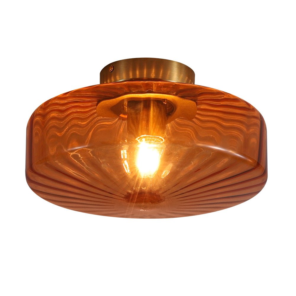 LightfixturesUAE-1-light Amber Rippled Glass Drum Semi Flush Mount-Ceiling Lights-Amber-