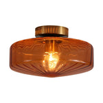 LightfixturesUAE-1-light Amber Rippled Glass Drum Semi Flush Mount-Ceiling Lights-Amber-