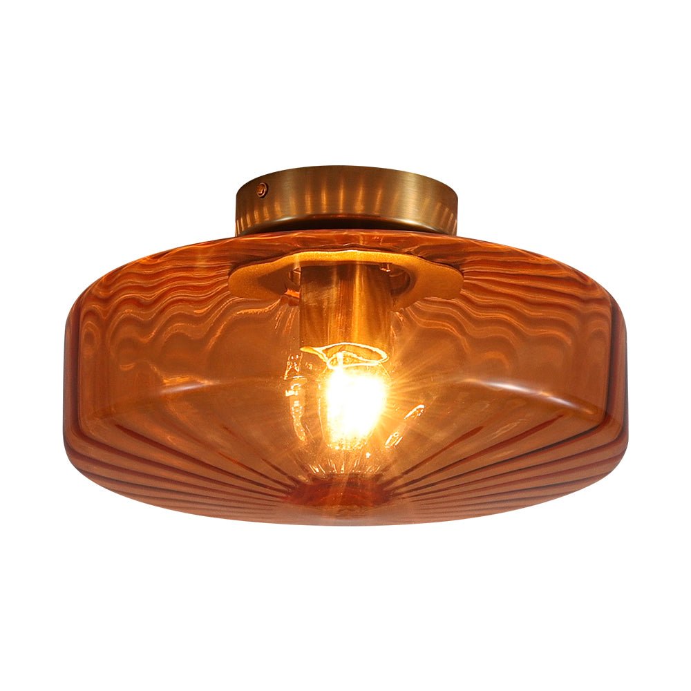 LightfixturesUAE-1-light Amber Rippled Glass Drum Semi Flush Mount-Ceiling Lights-Amber-