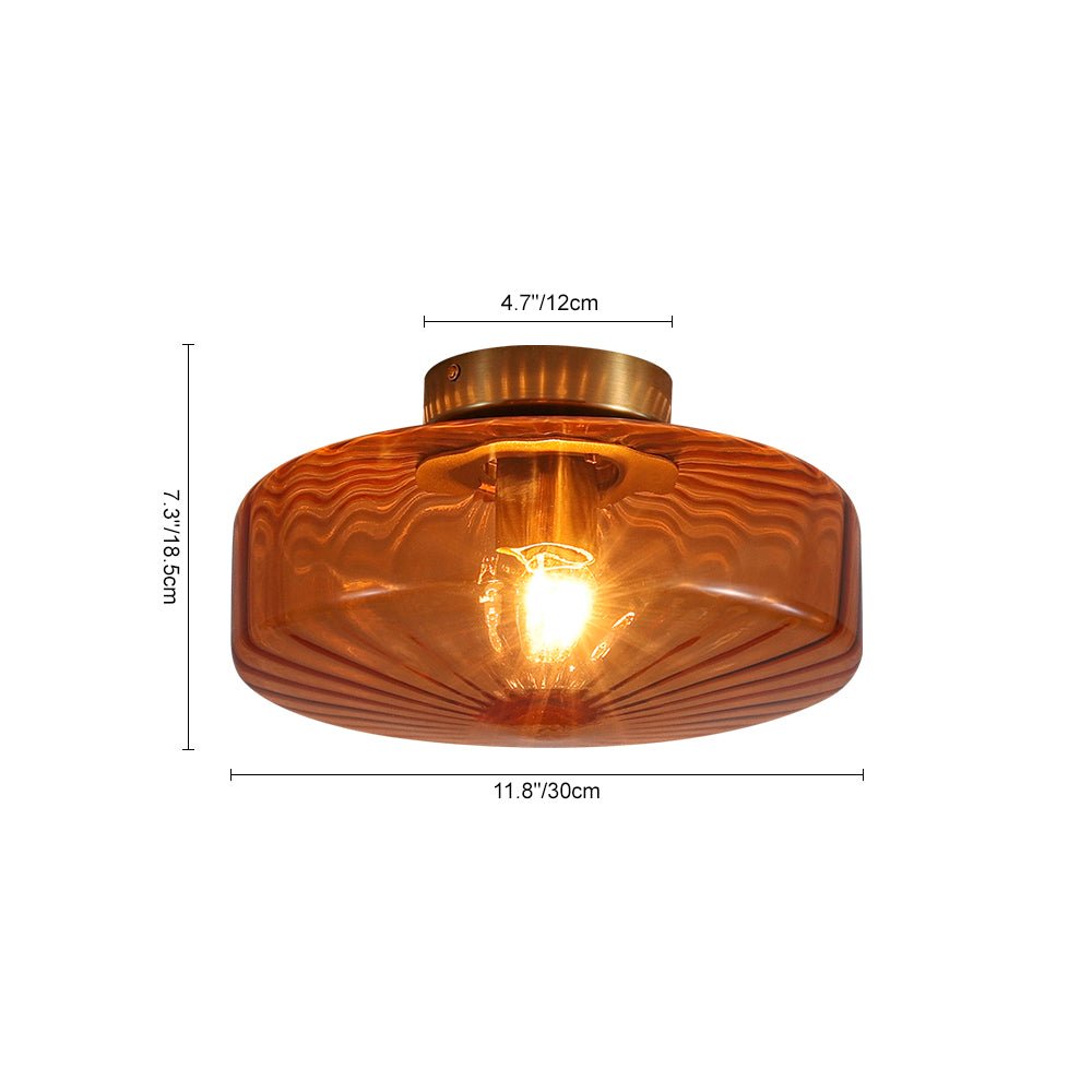 LightfixturesUAE-1-light Amber Rippled Glass Drum Semi Flush Mount-Ceiling Lights-Amber-
