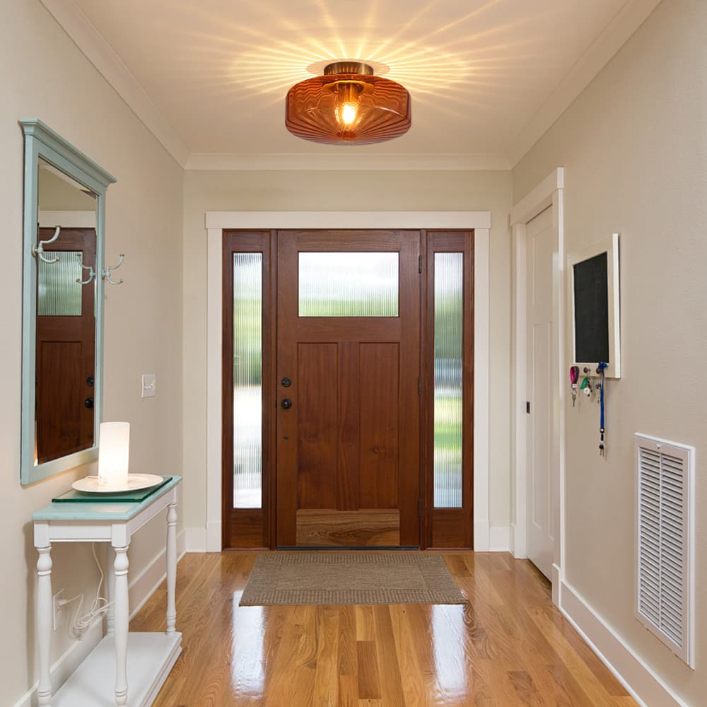 LightfixturesUAE-1-light Amber Rippled Glass Drum Semi Flush Mount-Ceiling Lights-Amber-