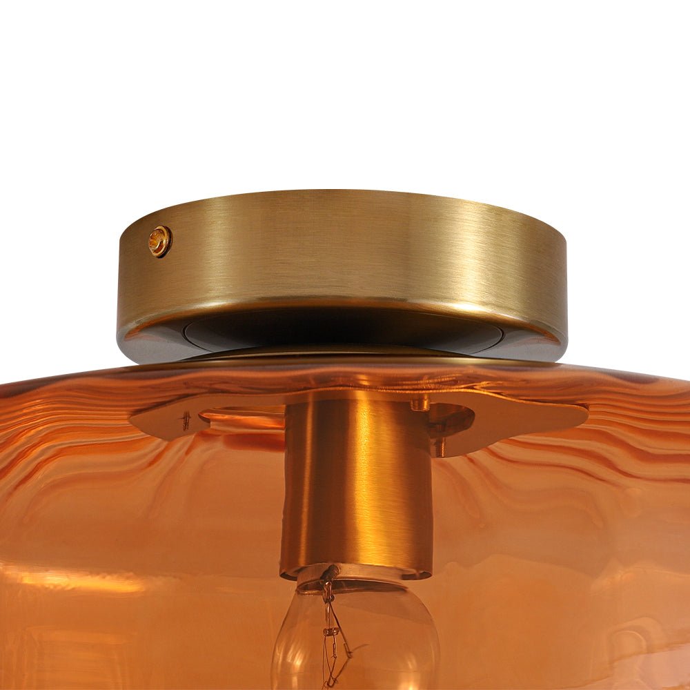 LightfixturesUAE-1-light Amber Rippled Glass Drum Semi Flush Mount-Ceiling Lights-Amber-