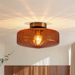 LightfixturesUAE-1-light Amber Rippled Glass Drum Semi Flush Mount-Ceiling Lights-Amber-