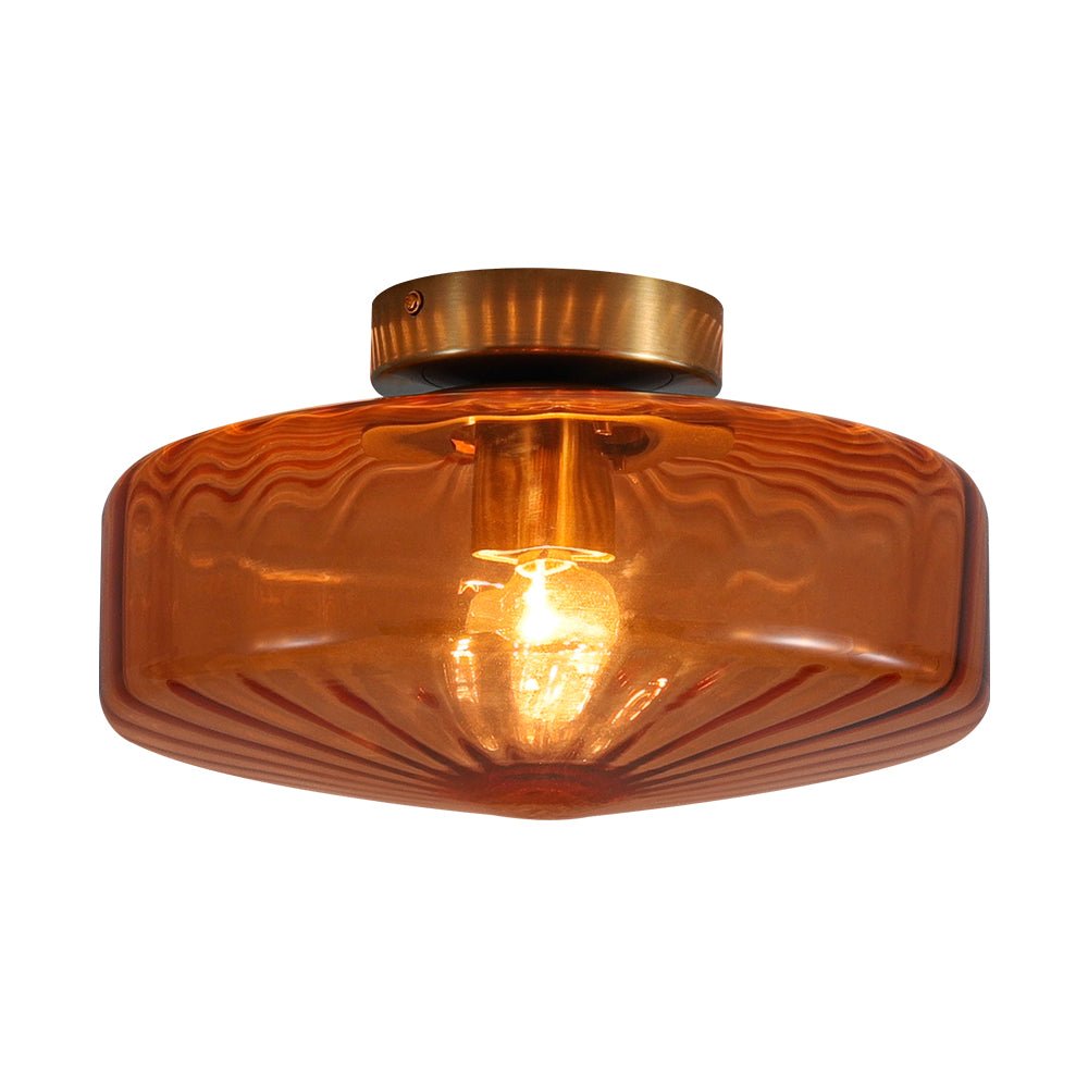 LightfixturesUAE-1-light Amber Rippled Glass Drum Semi Flush Mount-Ceiling Lights-Amber-