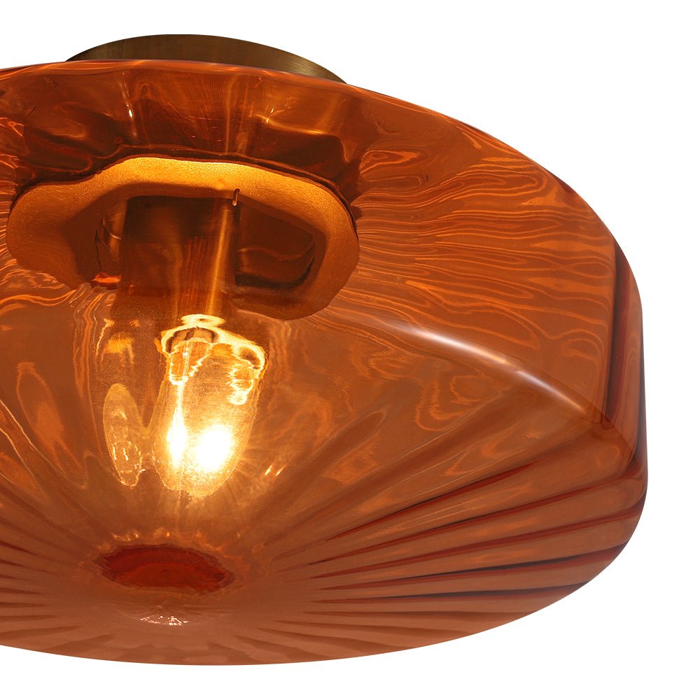 LightfixturesUAE-1-light Amber Rippled Glass Drum Semi Flush Mount-Ceiling Lights-Amber-