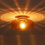 LightfixturesUAE-1-light Amber Rippled Glass Drum Semi Flush Mount-Ceiling Lights-Amber-