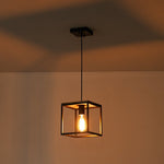 LightfixturesUAE-1-Light Farmhouse Geometric Wood Square Cage Pendant-Pendant Lights-Black-