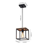 LightfixturesUAE-1-Light Farmhouse Geometric Wood Square Cage Pendant-Pendant Lights-Black-