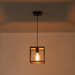 LightfixturesUAE-1-Light Farmhouse Geometric Wood Square Cage Pendant-Pendant Lights-Black-