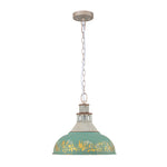 LightfixturesUAE-1-Light Farmhouse Vintage Antique Teal Brass Bowl Shape Pendant Light-Pendant Lights-Blue-