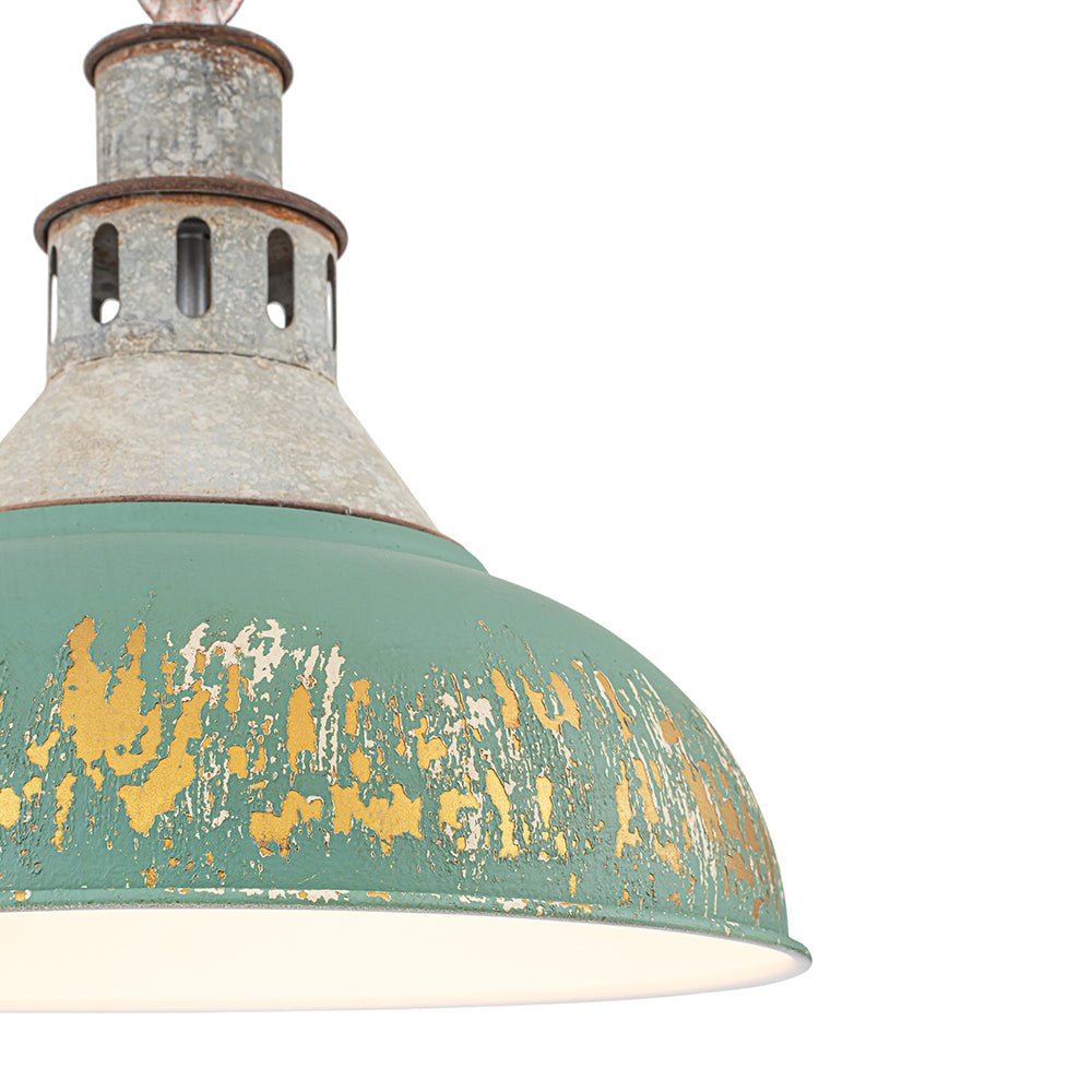 LightfixturesUAE-1-Light Farmhouse Vintage Antique Teal Brass Bowl Shape Pendant Light-Pendant Lights-Blue-