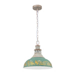 LightfixturesUAE-1-Light Farmhouse Vintage Antique Teal Brass Bowl Shape Pendant Light-Pendant Lights-Blue-