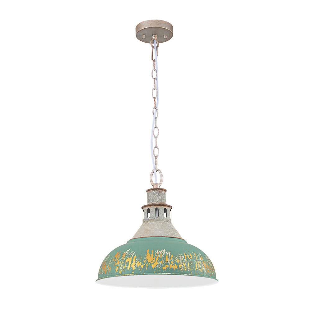 LightfixturesUAE-1-Light Farmhouse Vintage Antique Teal Brass Bowl Shape Pendant Light-Pendant Lights-Blue-