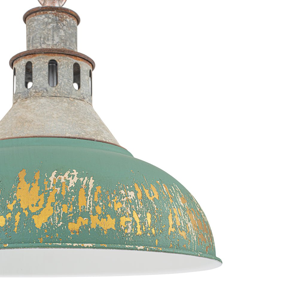 LightfixturesUAE-1-Light Farmhouse Vintage Antique Teal Brass Bowl Shape Pendant Light-Pendant Lights-Blue-
