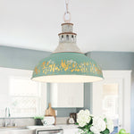 LightfixturesUAE-1-Light Farmhouse Vintage Antique Teal Brass Bowl Shape Pendant Light-Pendant Lights-Blue-