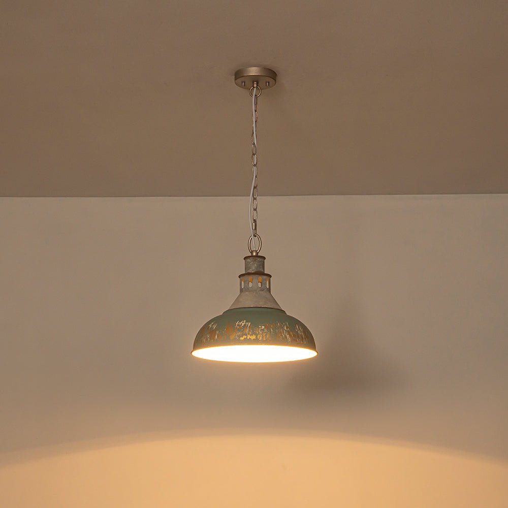 LightfixturesUAE-1-Light Farmhouse Vintage Antique Teal Brass Bowl Shape Pendant Light-Pendant Lights-Blue-
