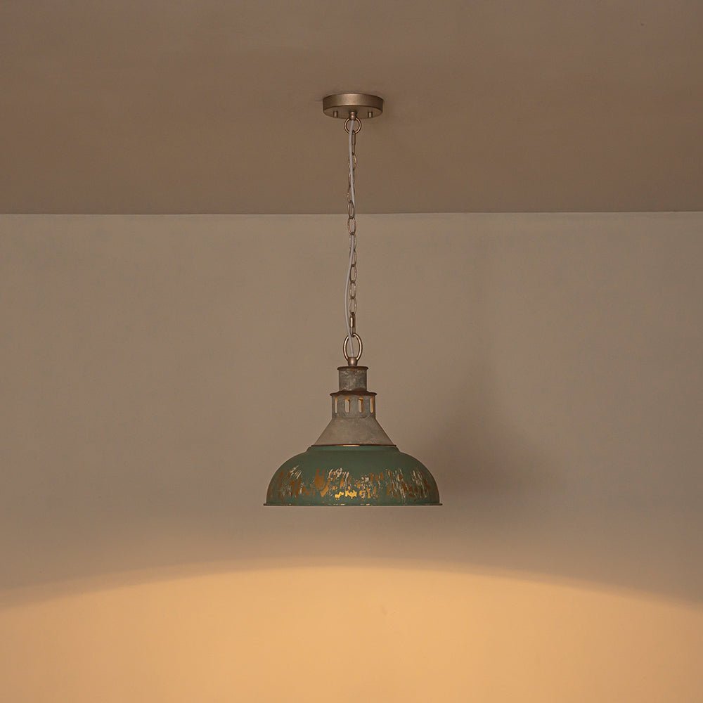 LightfixturesUAE-1-Light Farmhouse Vintage Antique Teal Brass Bowl Shape Pendant Light-Pendant Lights-Blue-