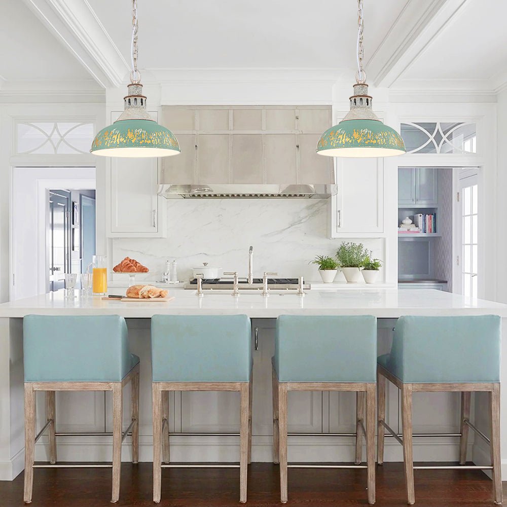 LightfixturesUAE-1-Light Farmhouse Vintage Antique Teal Brass Bowl Shape Pendant Light-Pendant Lights-Blue-