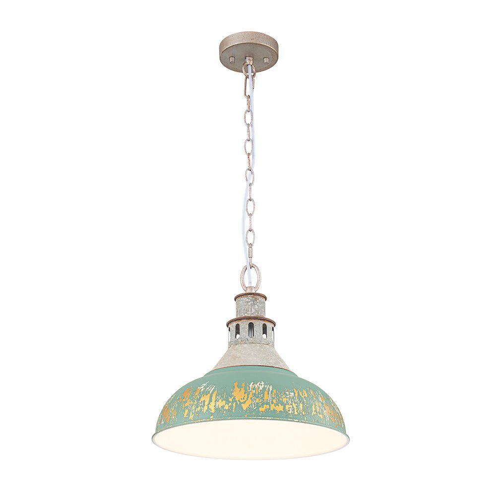 LightfixturesUAE-1-Light Farmhouse Vintage Antique Teal Brass Bowl Shape Pendant Light-Pendant Lights-Blue-