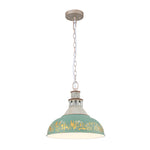 LightfixturesUAE-1-Light Farmhouse Vintage Antique Teal Brass Bowl Shape Pendant Light-Pendant Lights-Blue-