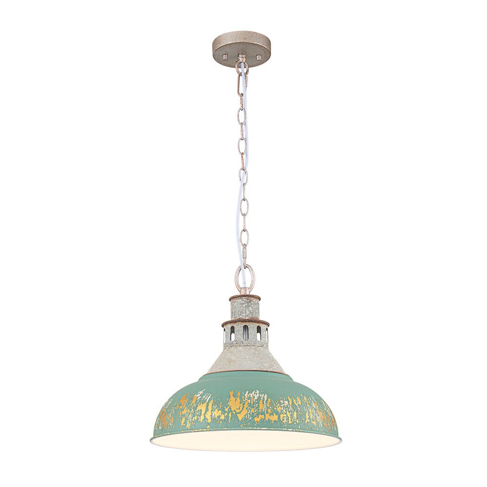 LightfixturesUAE-1-Light Farmhouse Vintage Antique Teal Brass Bowl Shape Pendant Light-Pendant Lights-Blue-