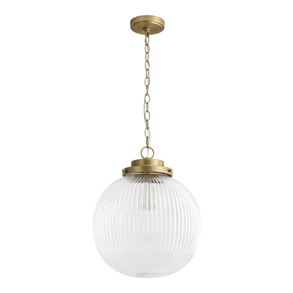 LightfixturesUAE-1-Light Mid-Century Brushed Brass Ripple Glass Globe Pendant Light-Pendant Lights-Brushed Brass-