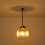 LightfixturesUAE-1-Light Mid-Century Brushed Brass Ripple Glass Globe Pendant Light-Pendant Lights-Brushed Brass-