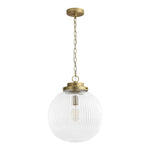 LightfixturesUAE-1-Light Mid-Century Brushed Brass Ripple Glass Globe Pendant Light-Pendant Lights-Brushed Brass-