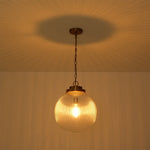 LightfixturesUAE-1-Light Mid-Century Brushed Brass Ripple Glass Globe Pendant Light-Pendant Lights-Brushed Brass-