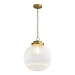 LightfixturesUAE-1-Light Mid-Century Brushed Brass Ripple Glass Globe Pendant Light-Pendant Lights-Brushed Brass-