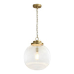 LightfixturesUAE-1-Light Mid-Century Brushed Brass Ripple Glass Globe Pendant Light-Pendant Lights-Brushed Brass-