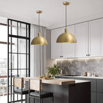 LightfixturesUAE-1-Light Mid-Century Modern Brushed Brass Dome Pendant Light-Pendant Lights - 