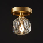 LightfixturesUAE-1-Light Mid-Century Small Brass Crystal Semi Flush Mount Ceiling Light-Ceiling Lights-Brass-
