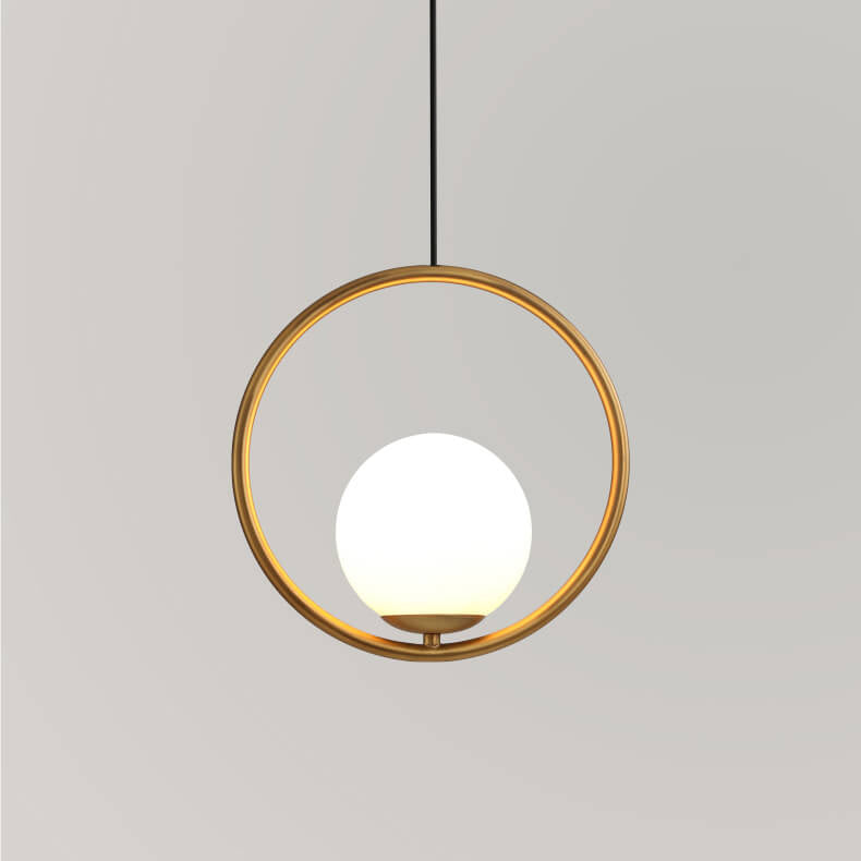 LightfixturesUAE-1-Light Modern Brass Circle Ring Glass Globe Pendant Light-Pendant Lights-Gold-