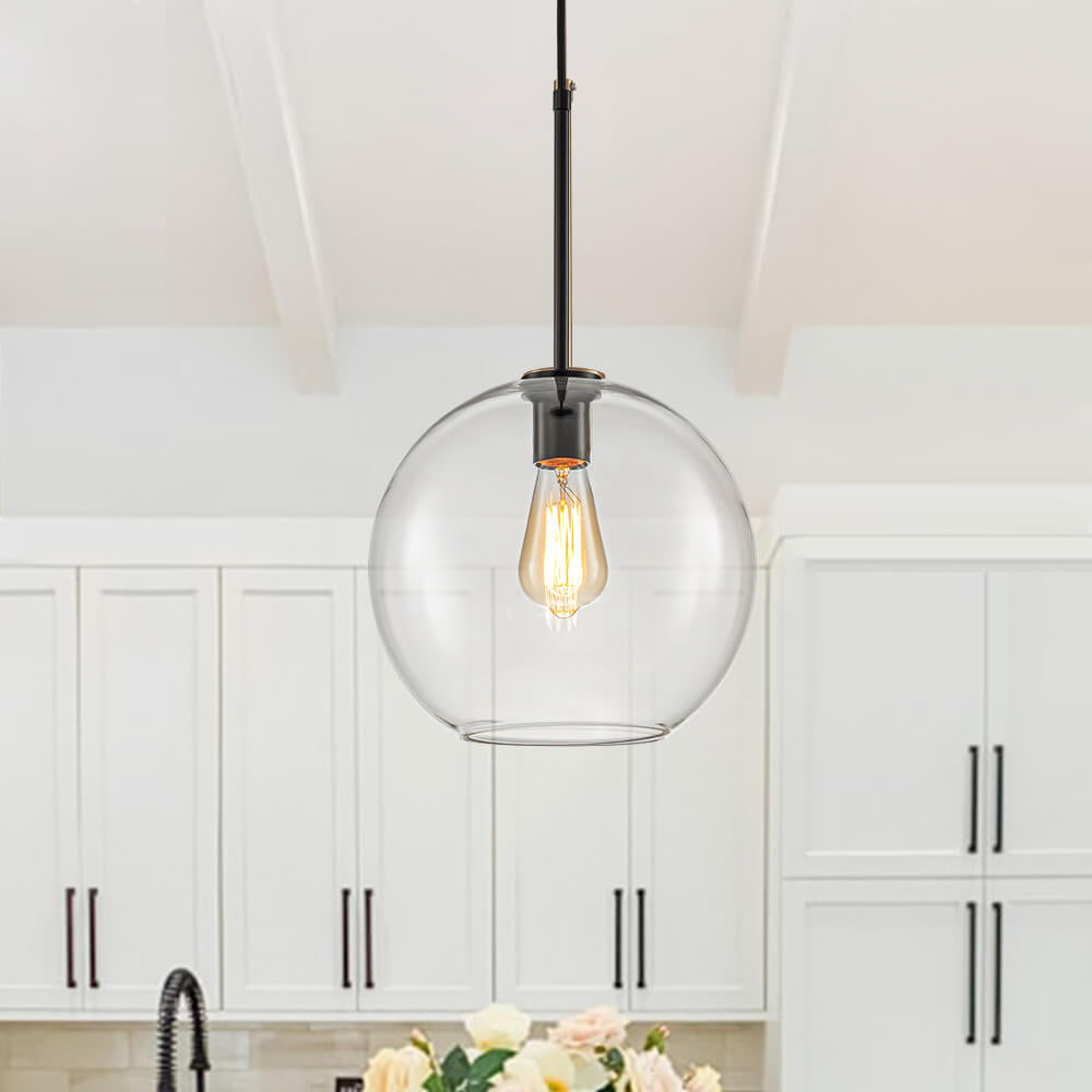 LightfixturesUAE-1-Light Modern Clear Glass Globe Pendant Light-Pendant Lights-Black-